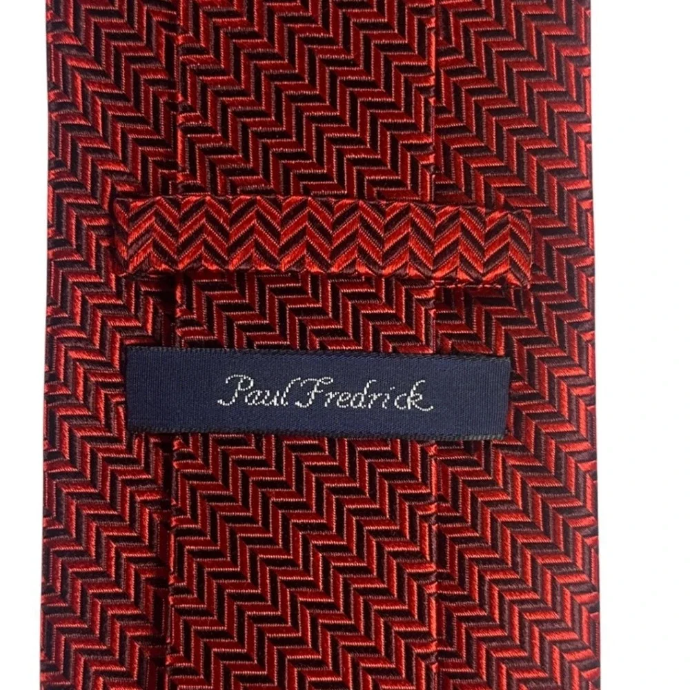 Paul Fredrick Red Geometric Silk Necktie Men Formal Business NWT‎